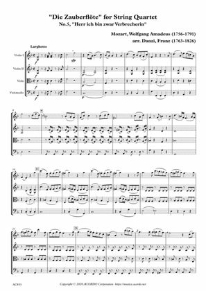 "Die Zauberflöte" for String Quartet, No.5, "Herr ich bin zwar Verbrecherin"
