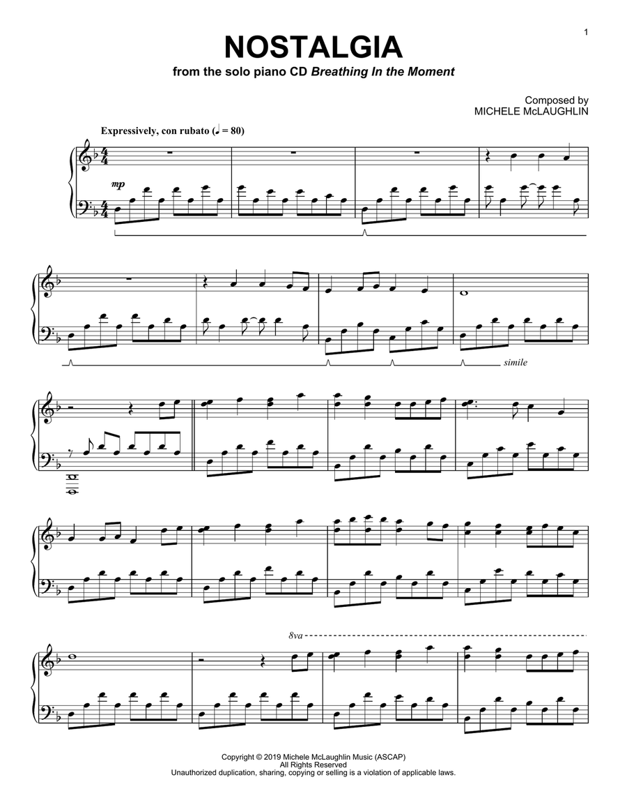 Nostalgia Piano Solo scores gallery preview page 1