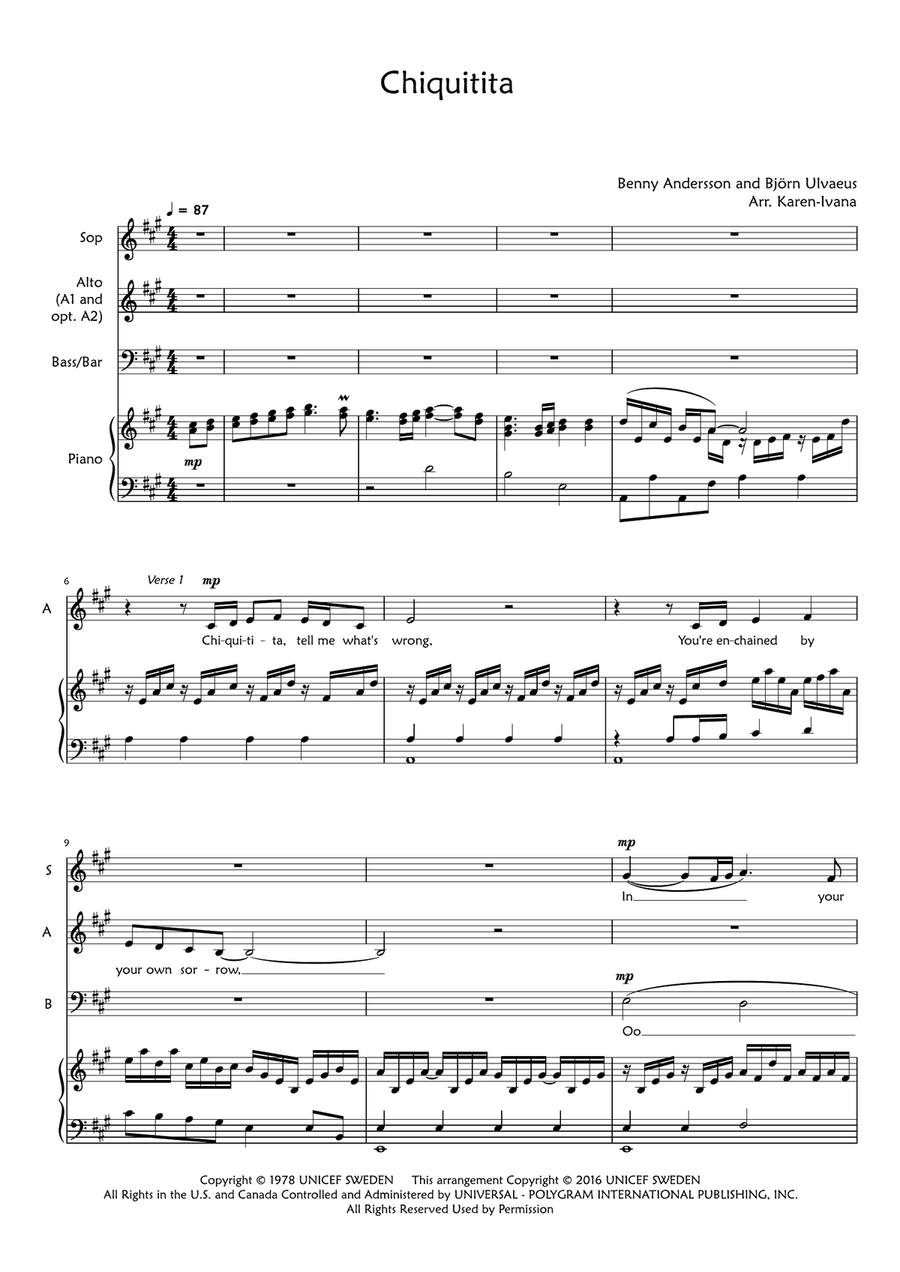 Chiquitita Chiquitita 3-Part scores gallery preview page 1