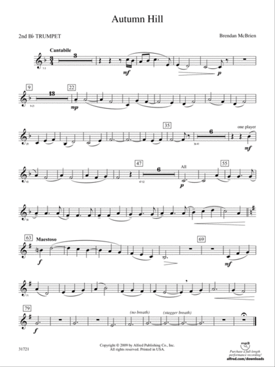 Autumn Hill: 2nd B-flat Trumpet Concert Band scores gallery preview page 1