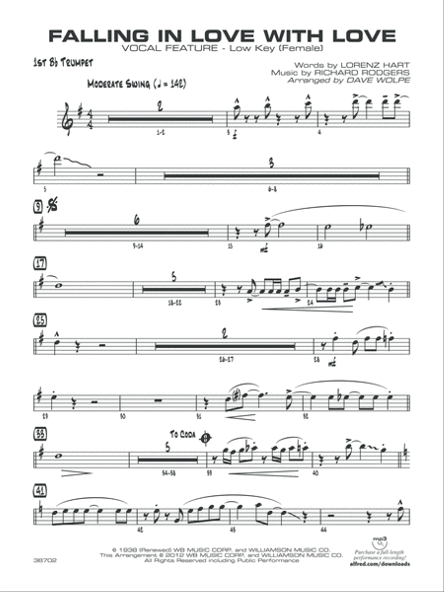 Falling in Love with Love: 1st B-flat Trumpet Jazz Ensemble scores gallery preview page 1