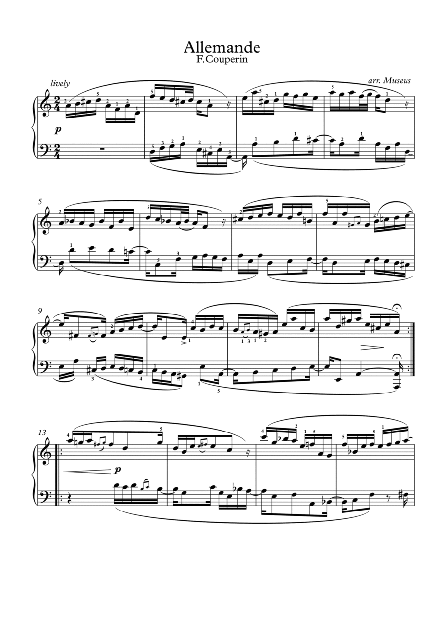 Allemande by F. Couperin Piano Solo scores gallery preview page 1