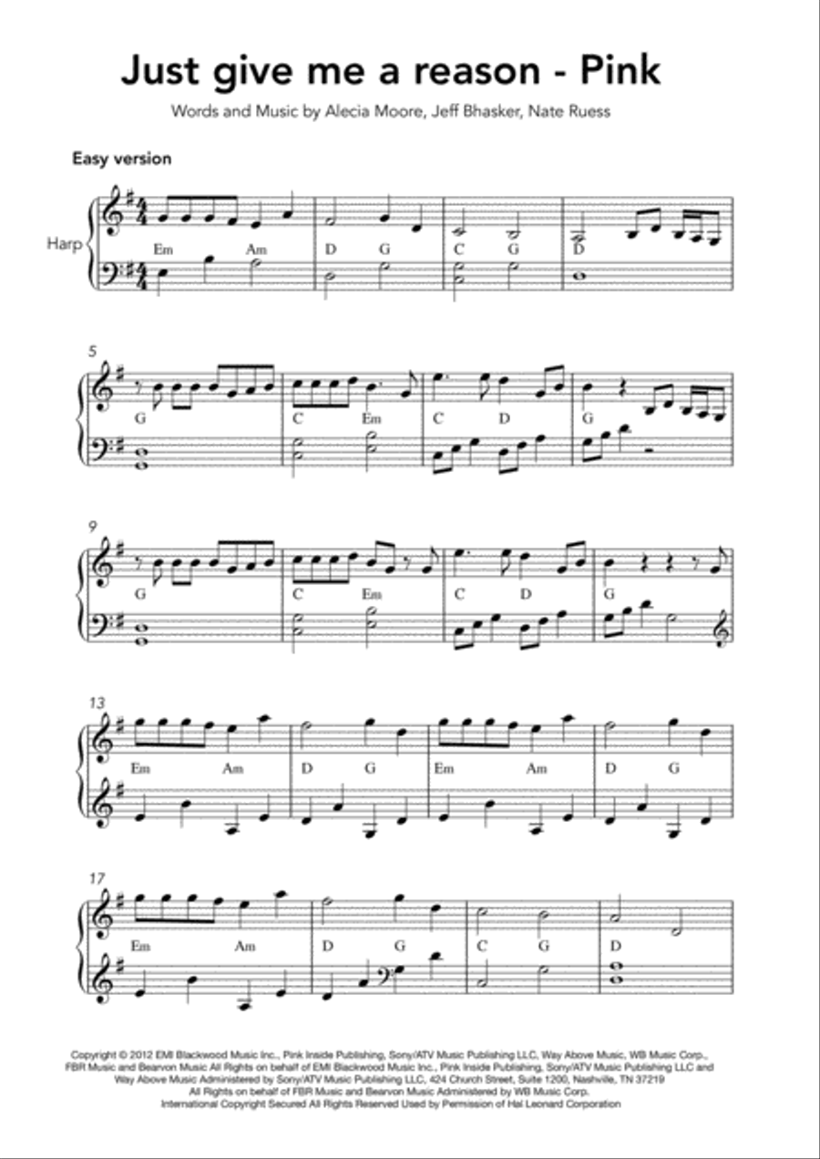 Just Give Me A Reason Harp scores gallery preview page 1
