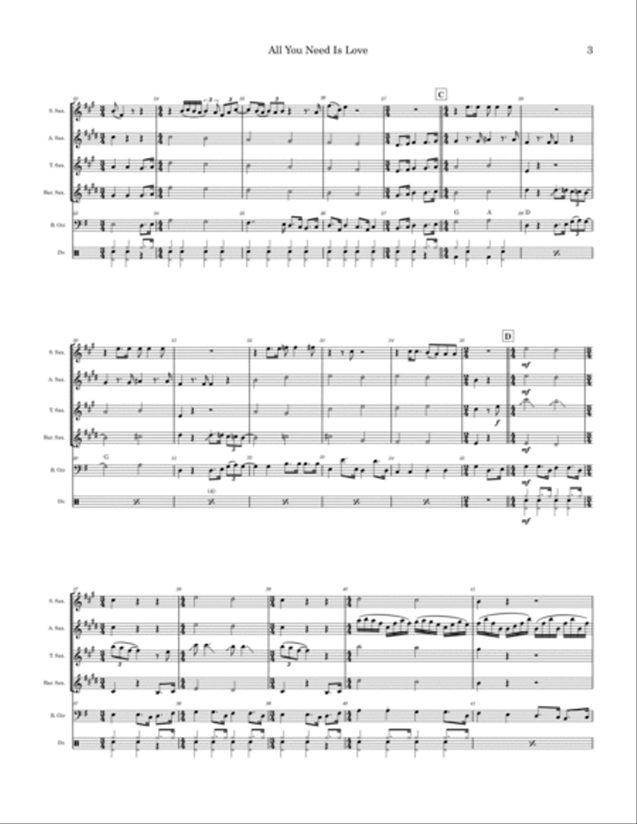 All You Need Is Love Saxophone Quartet scores gallery preview page 3