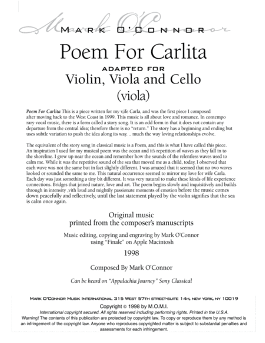 Poem For Carlita (viola part - vln, vla, cel) String Trio scores gallery preview page 3