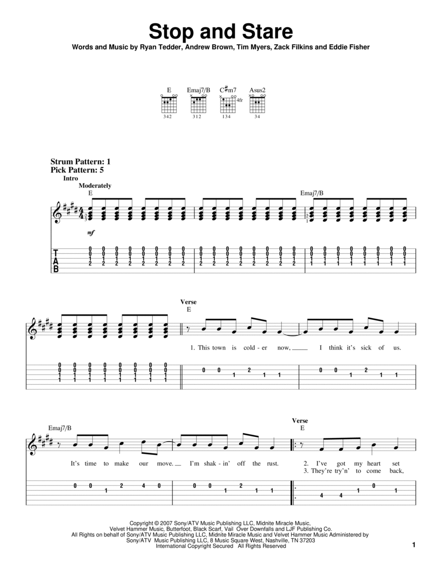 Stop And Stare Acoustic Guitar scores gallery preview page 1