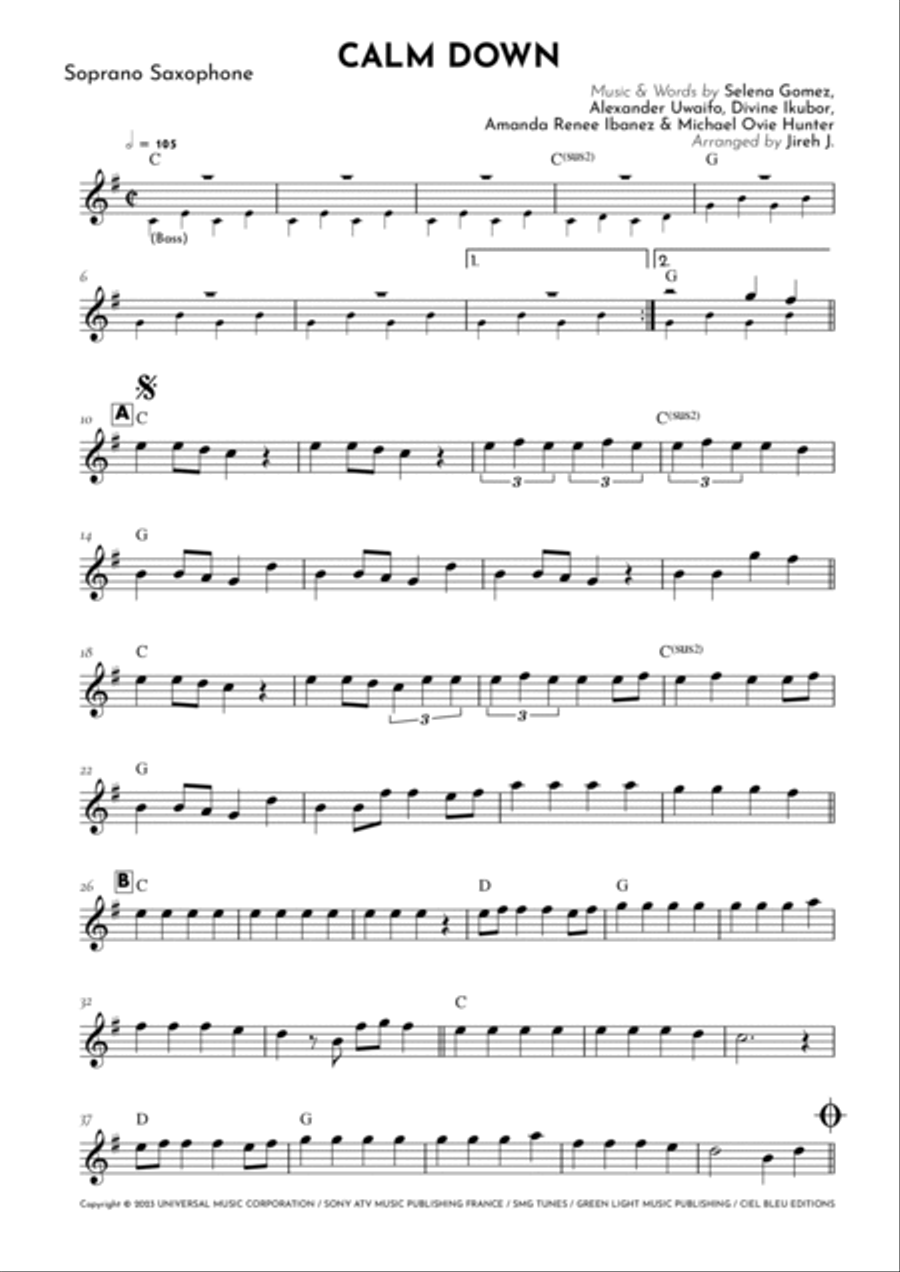 Calm Down Soprano Saxophone scores gallery preview page 2