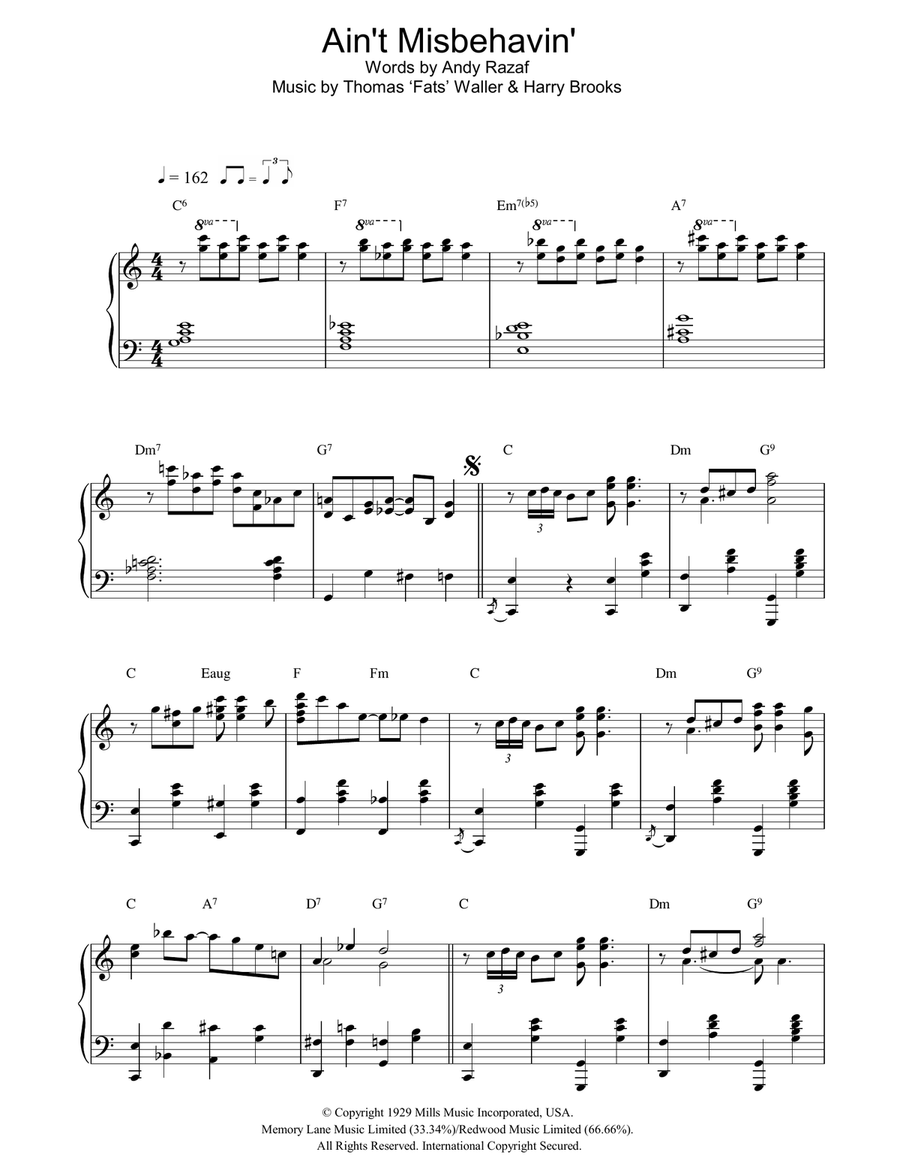 Ain't Misbehavin' Piano Solo scores gallery preview page 1