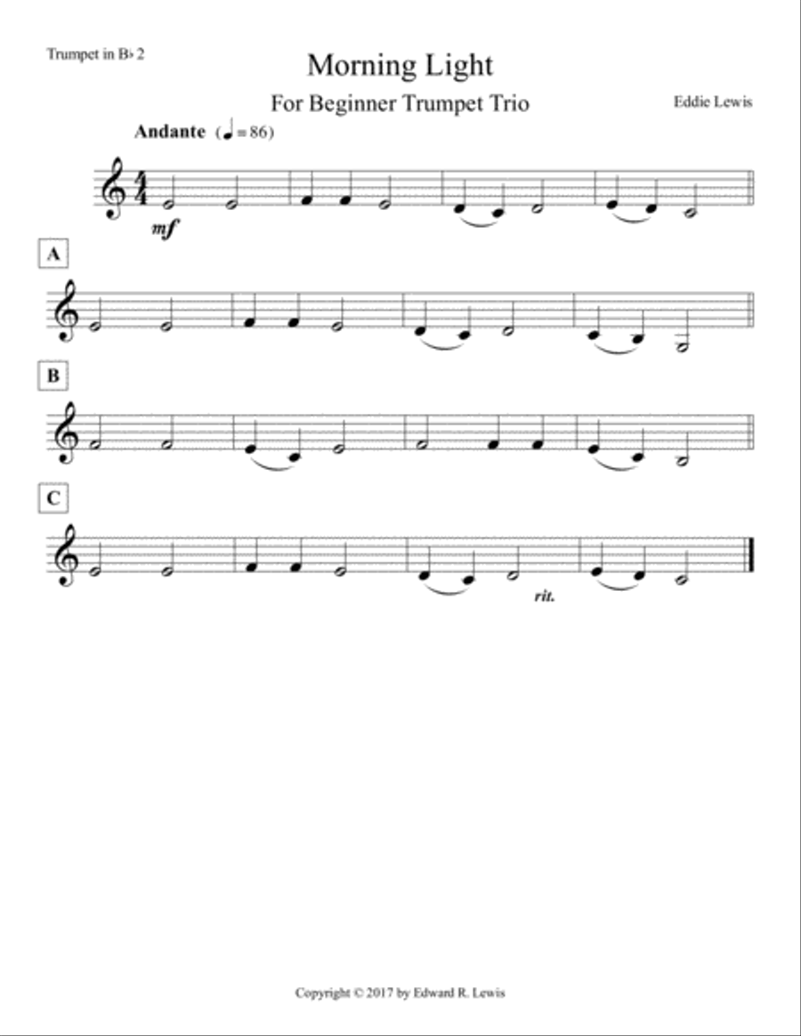Morning Light for Beginner Trumpet Trio by Eddie Lewis Trumpet Trio scores gallery preview page 3