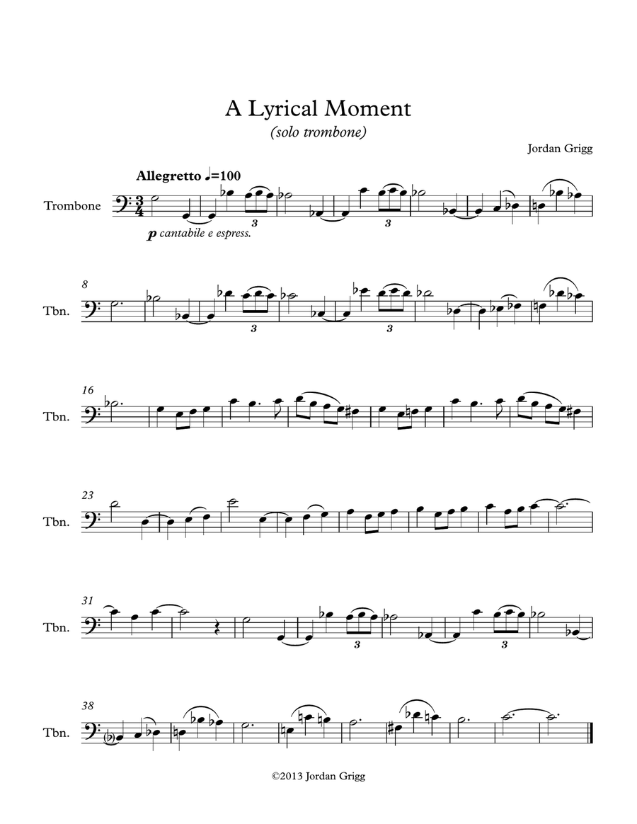 A Lyrical Moment (solo trombone) Trombone Solo scores gallery preview page 1