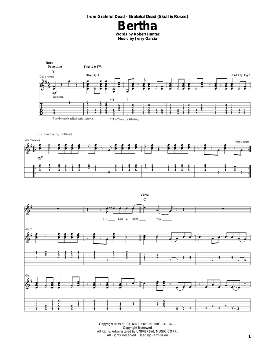 Bertha Acoustic Guitar scores gallery preview page 1