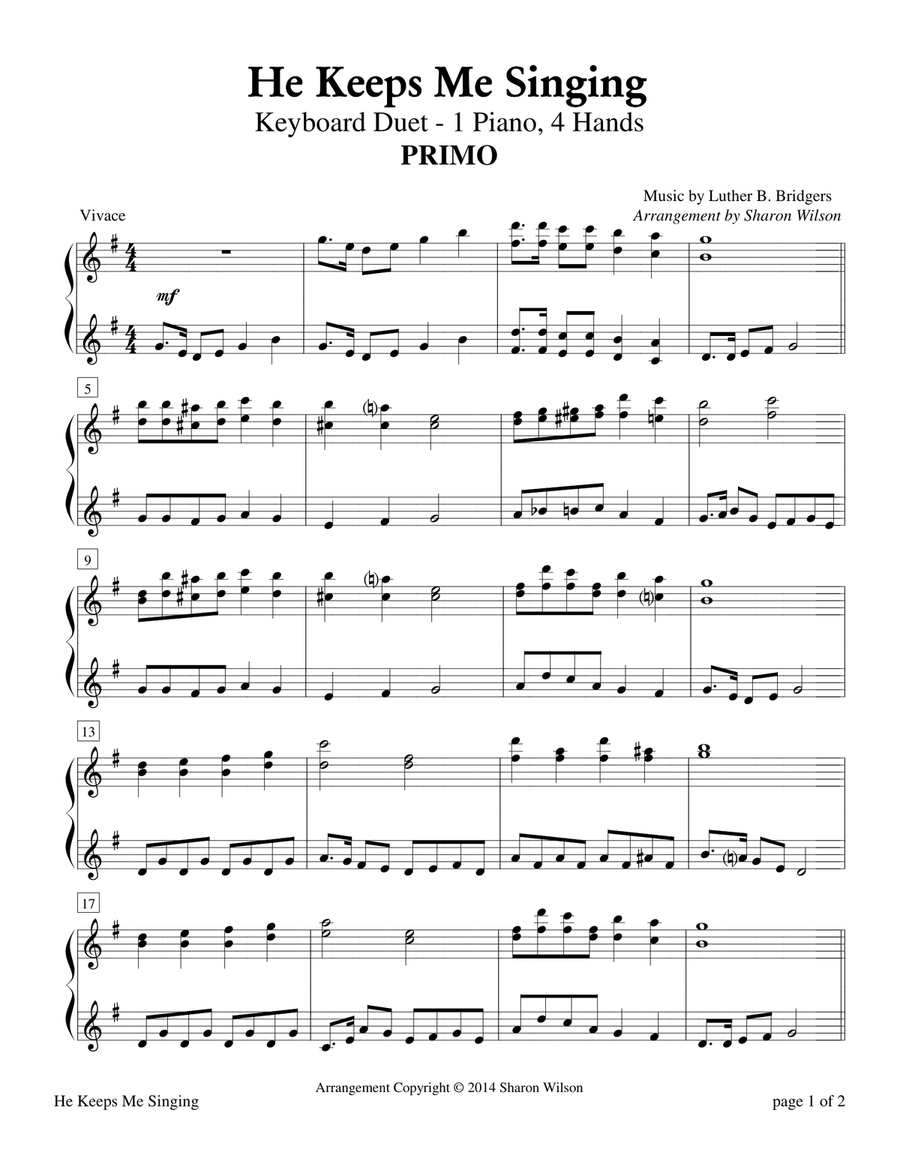 He Keeps Me Singing (1 Piano, 4 Hands) 1 Piano, 4-Hands scores gallery preview page 2