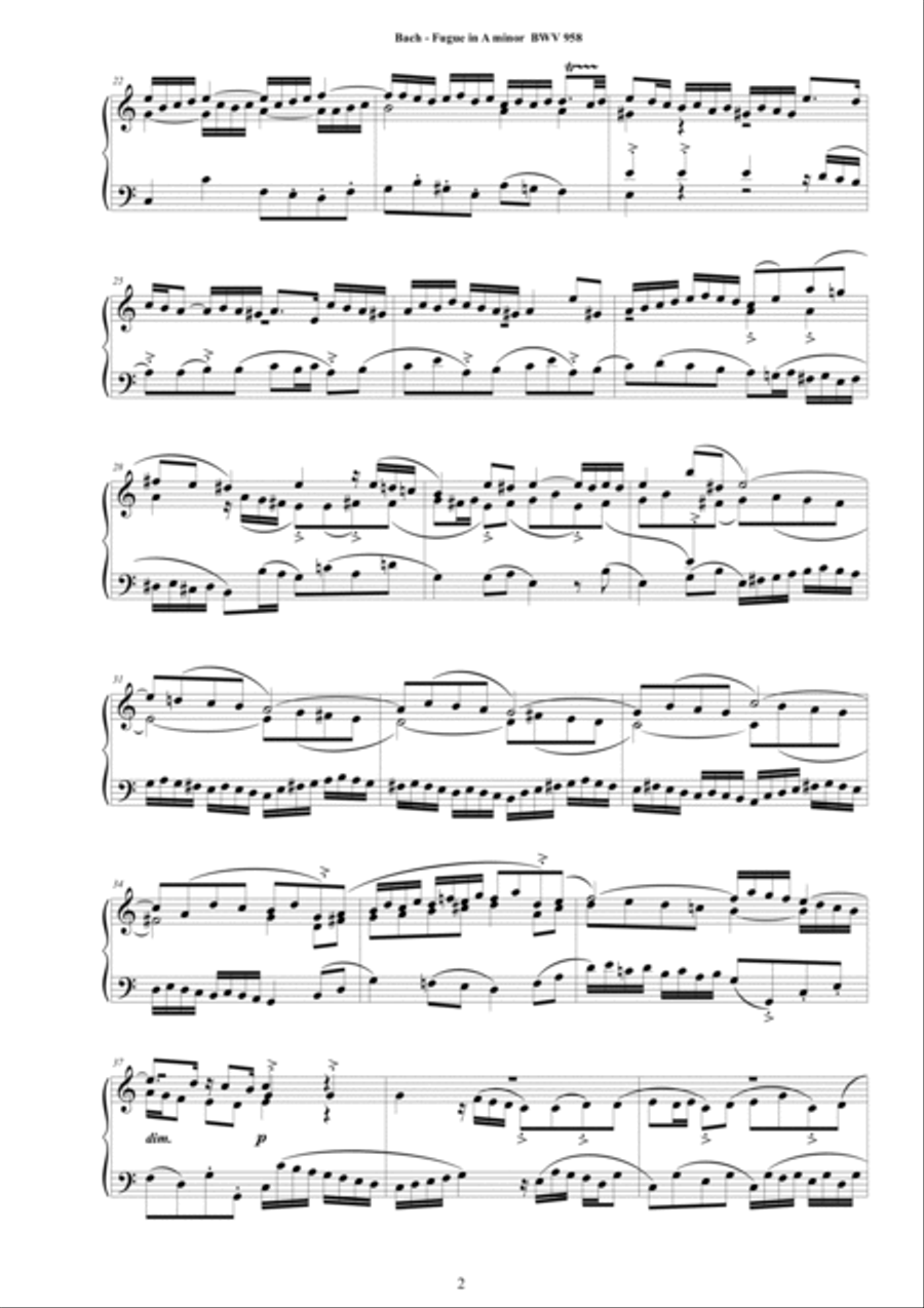 Bach - Fugue in A minor BWV 958 for Piano Piano Solo scores gallery preview page 2