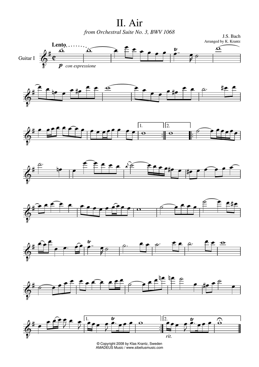 Air (on the G string) BWV 1068 for guitar quartet Guitar Ensemble scores gallery preview page 4