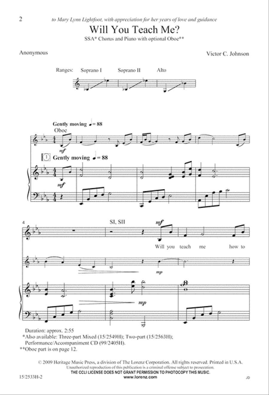 Will You Teach Me? SSA scores gallery preview page 2