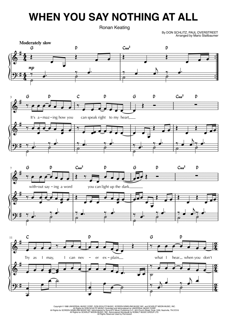 When You Say Nothing At All Piano, Vocal, Guitar scores gallery preview page 1