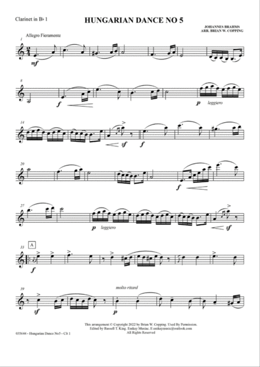 HUNGARIAN DANCE NO 5 - CLARINET QUARTET Clarinet Quartet scores gallery preview page 6