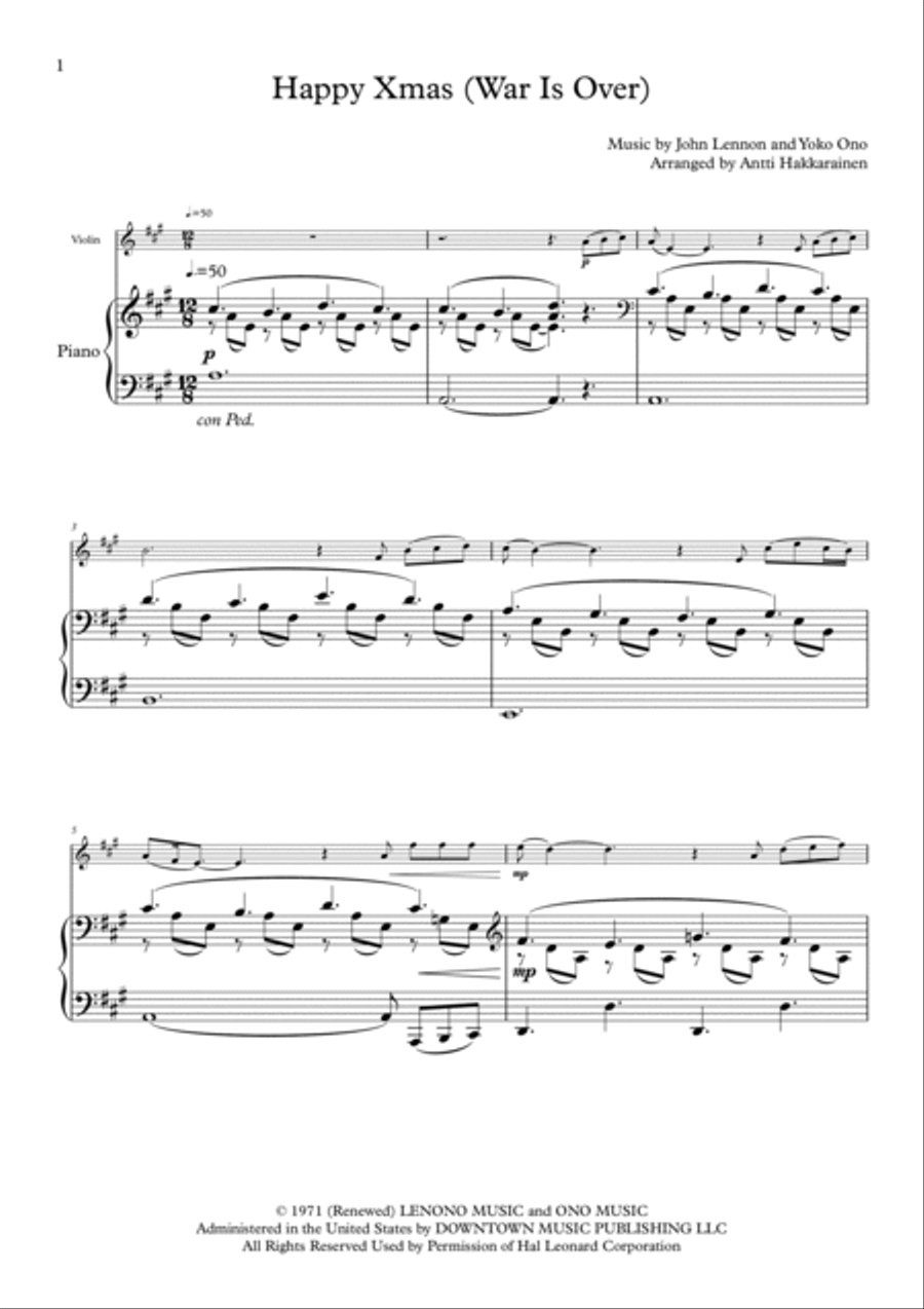 Happy Xmas (war Is Over) Violin Solo scores gallery preview page 2