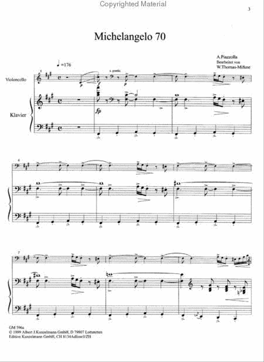 Piazzolla for Cello - 3 Tangos for Cello and Piano Piano Accompaniment scores gallery preview page 4
