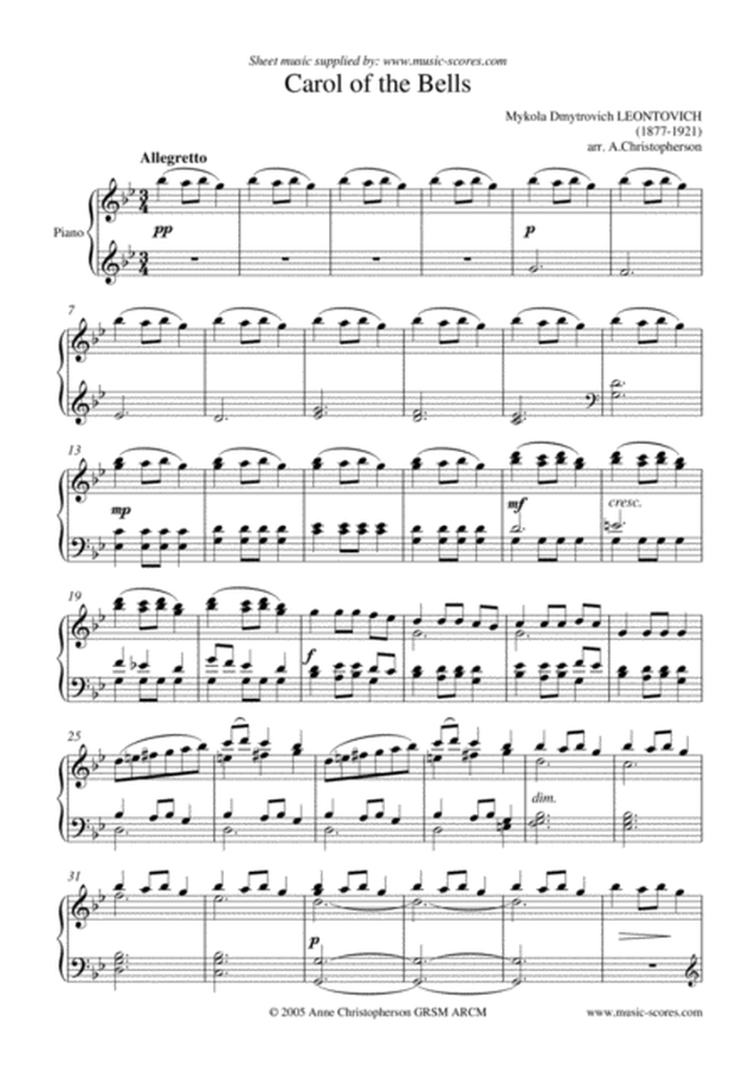 Carol of the Bells - Piano Solo image number null