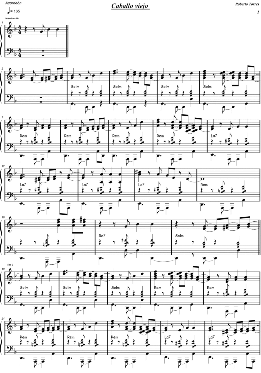 Caballo Viejo Accordion scores gallery preview page 1