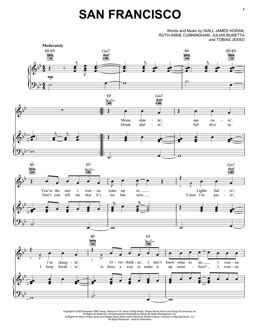 San Francisco San Francisco Piano, Vocal, Guitar scores gallery preview page 1