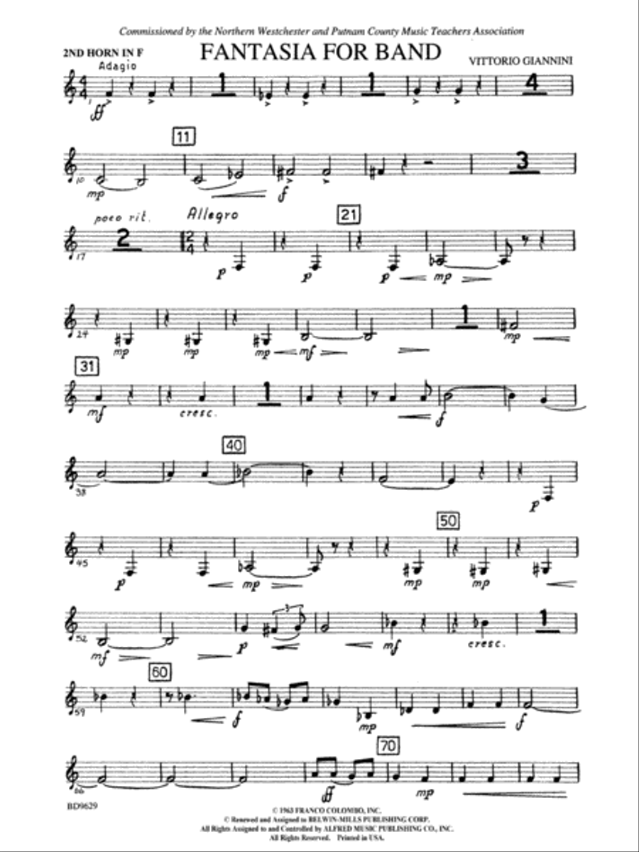 Fantasia for Band: 2nd F Horn Concert Band scores gallery preview page 1