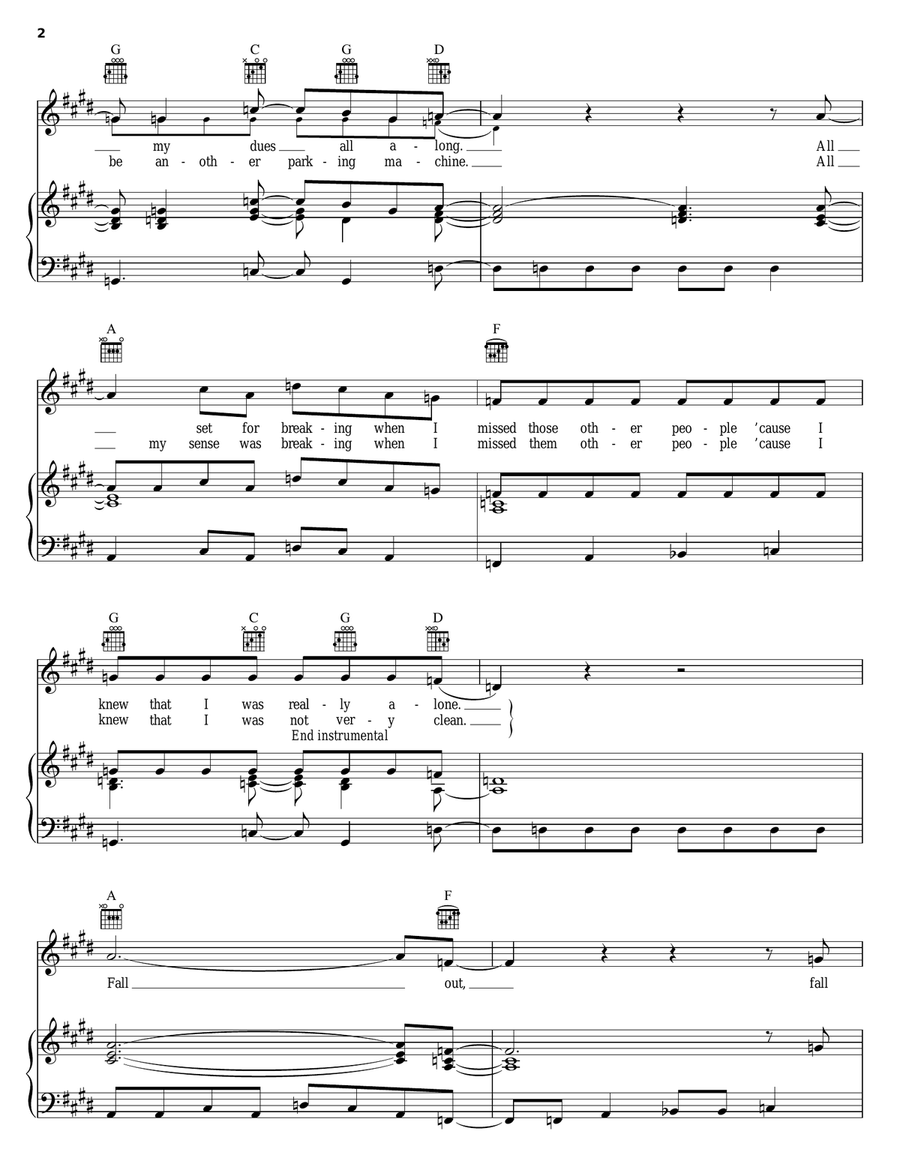 Fallout Piano, Vocal, Guitar scores gallery preview page 2