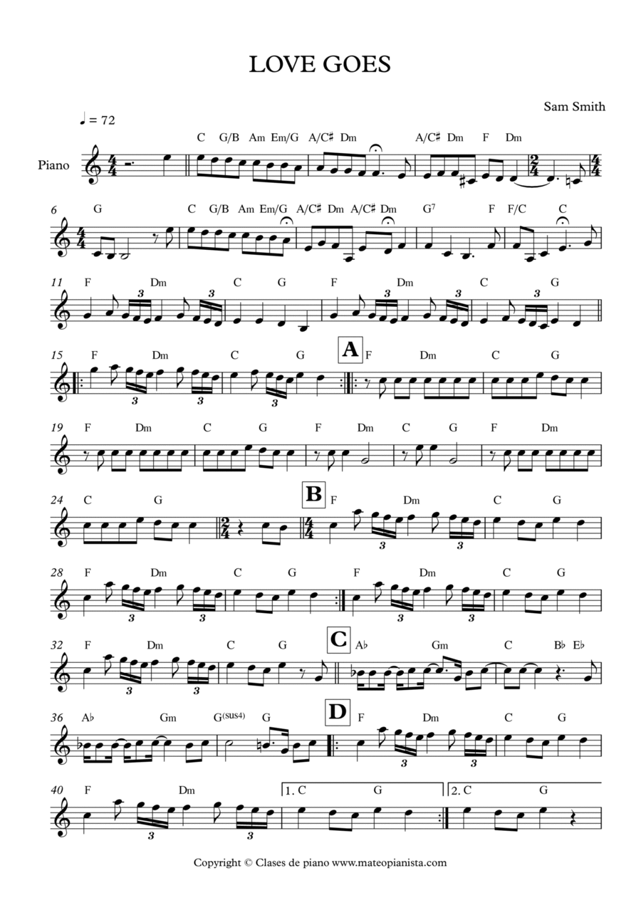 Love Goes Love Goes Piano Solo scores gallery preview page 1
