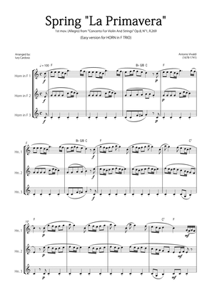 "Spring" (La Primavera) by Vivaldi - Easy version for HORN in F TRIO