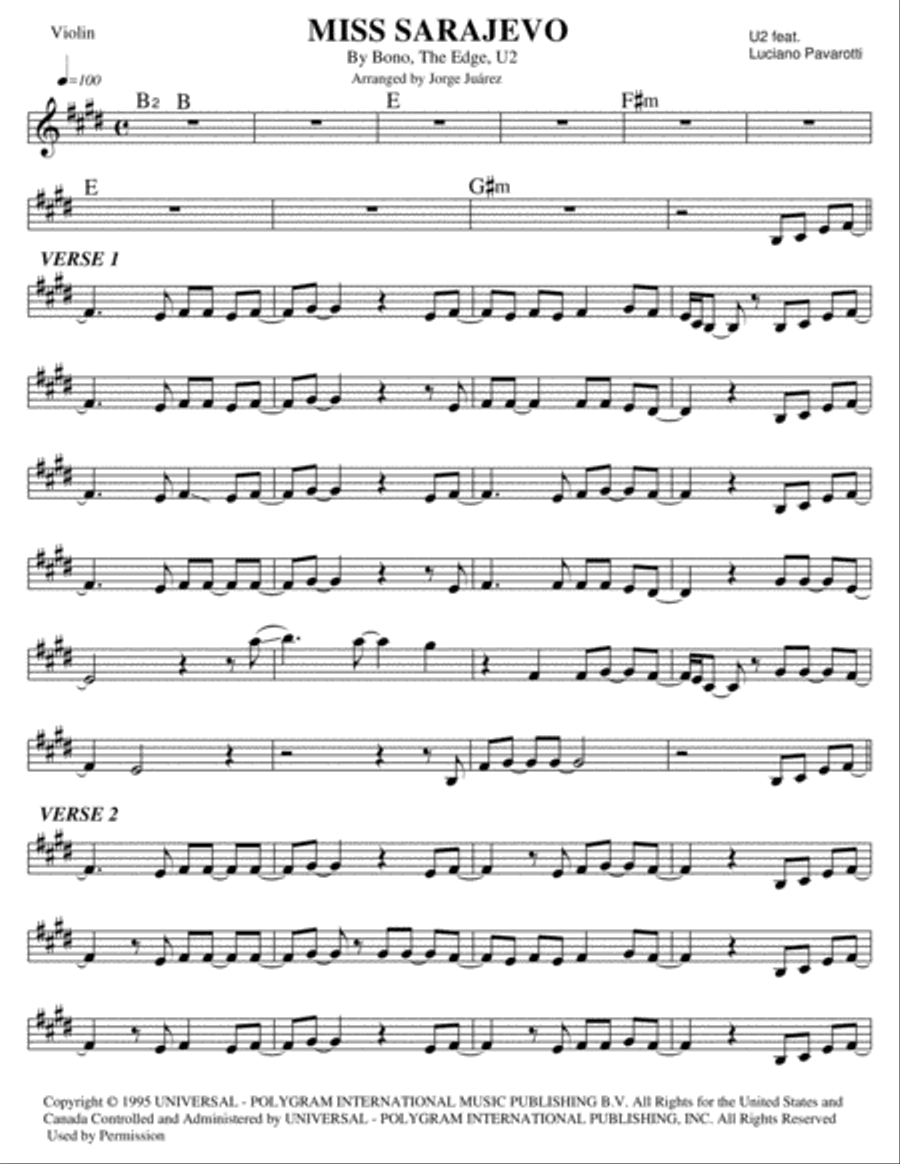 Miss Sarajevo Miss Sarajevo Violin Solo scores gallery preview page 1