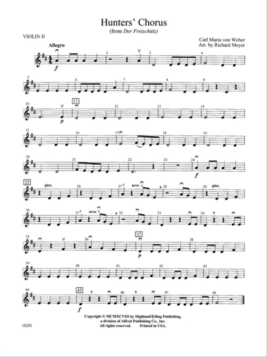 Hunters' Chorus from Der Freischutz: 2nd Violin String Orchestra scores gallery preview page 1