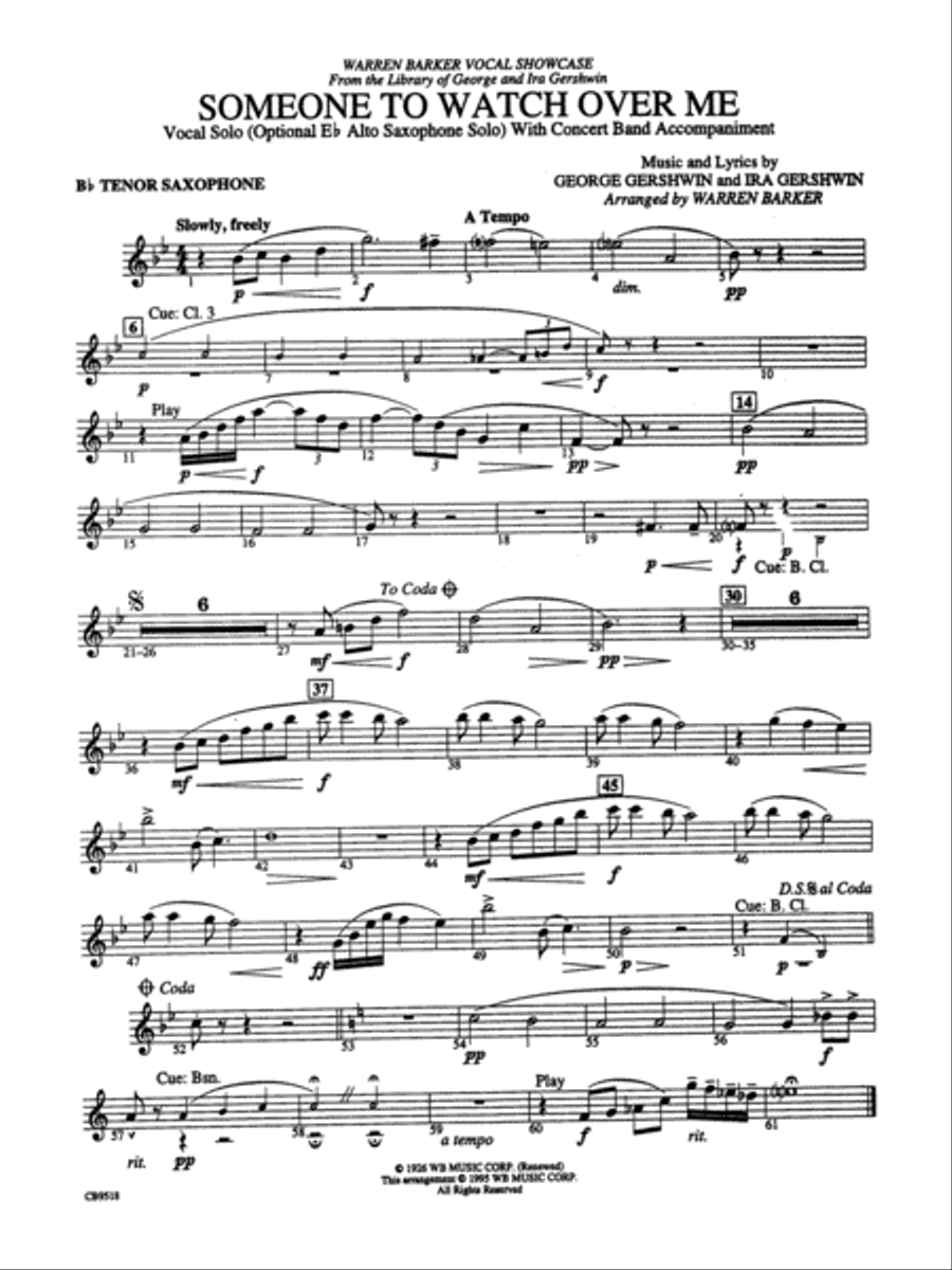 Someone to Watch Over Me B flat Tenor Saxophone