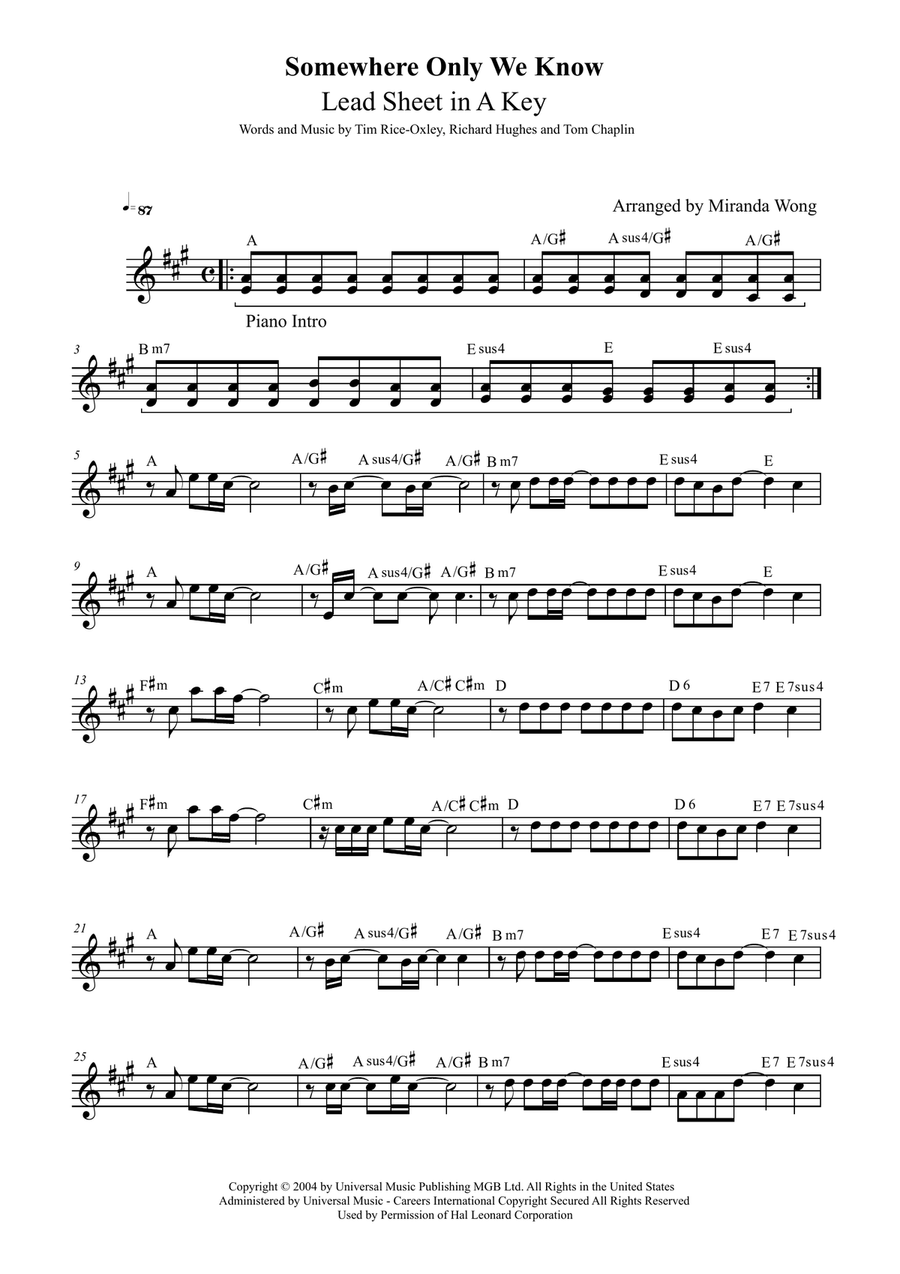 Somewhere Only We Know Piano, Vocal scores gallery preview page 2