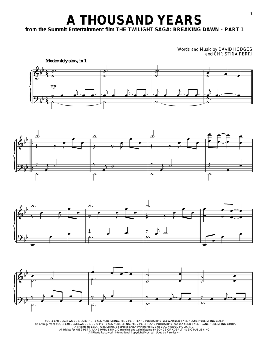 A Thousand Years A Thousand Years Piano Solo scores gallery preview page 1