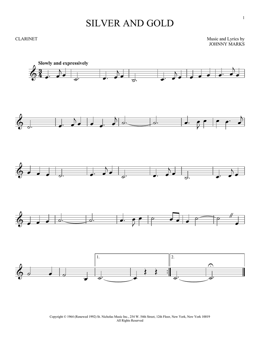 Silver And Gold Clarinet Solo scores gallery preview page 1