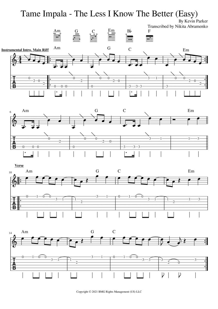 The Less I Know The Better Guitar Tablature scores gallery preview page 1