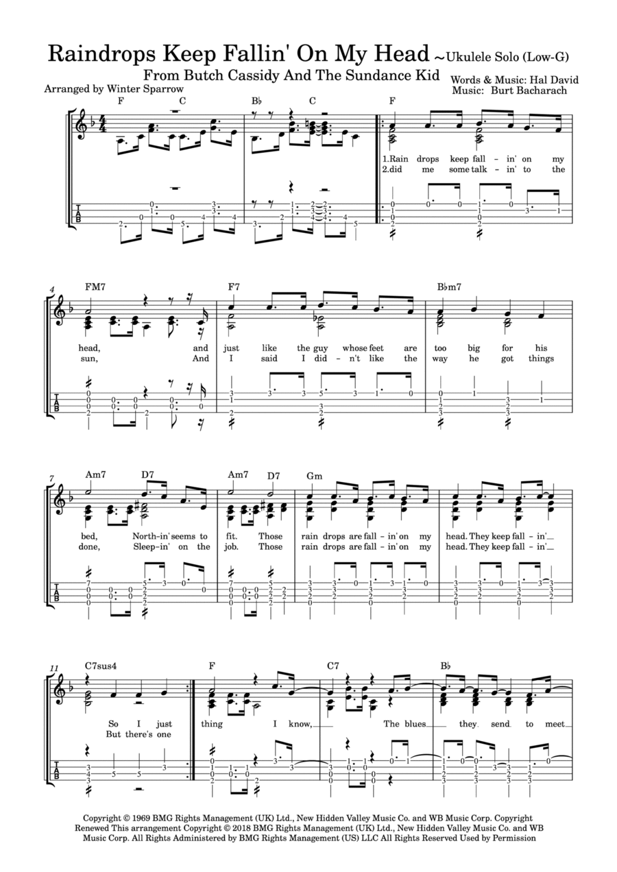 Raindrops Keep Fallin' On My Head Ukulele scores gallery preview page 1