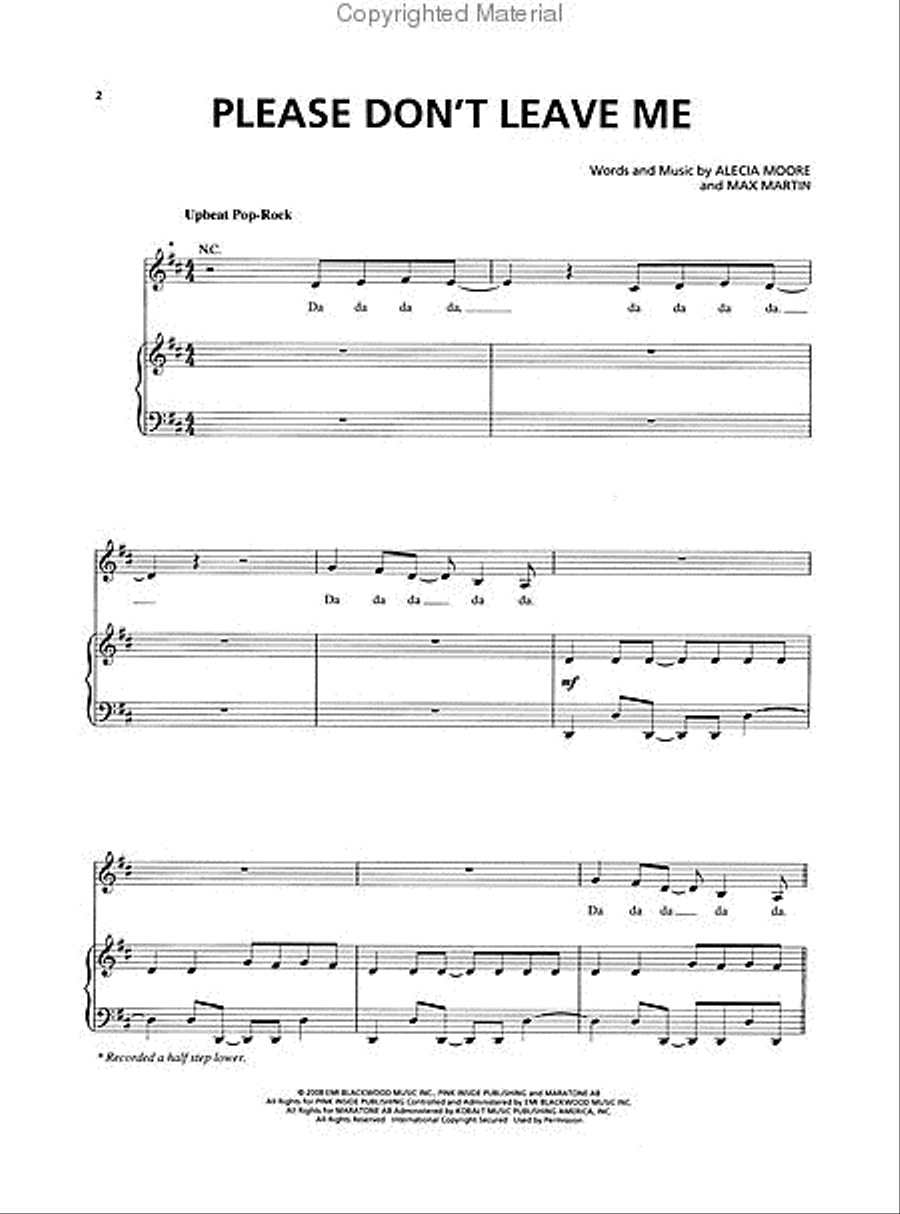 Please Don't Leave Me Piano, Vocal, Guitar scores gallery preview page 2