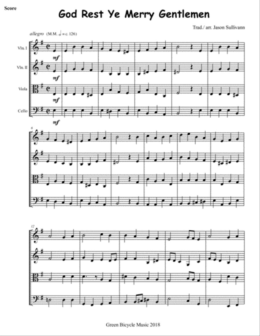 God Rest Ye Merry Gentlemen - String Quartet String Quartet scores gallery preview page 1