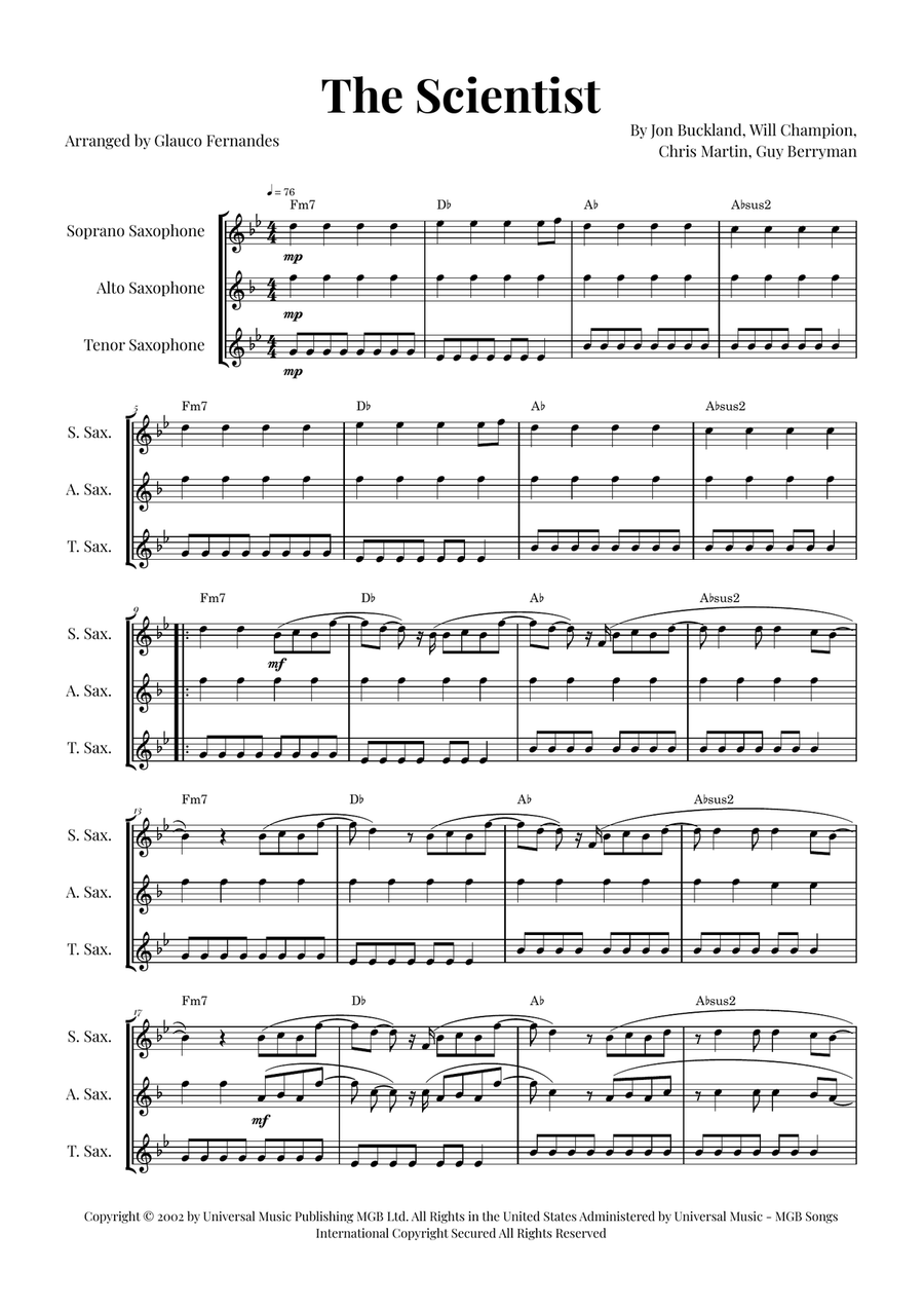 The Scientist by Coldplay Woodwind Trio - Digital Sheet Music