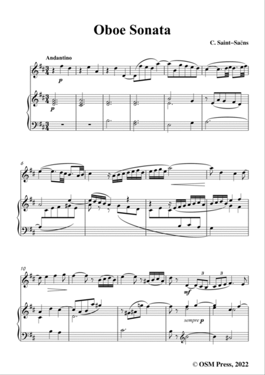 Saint-Saëns-Oboe Sonata,Op.166,for Oboe and Piano Piano scores gallery preview page 3