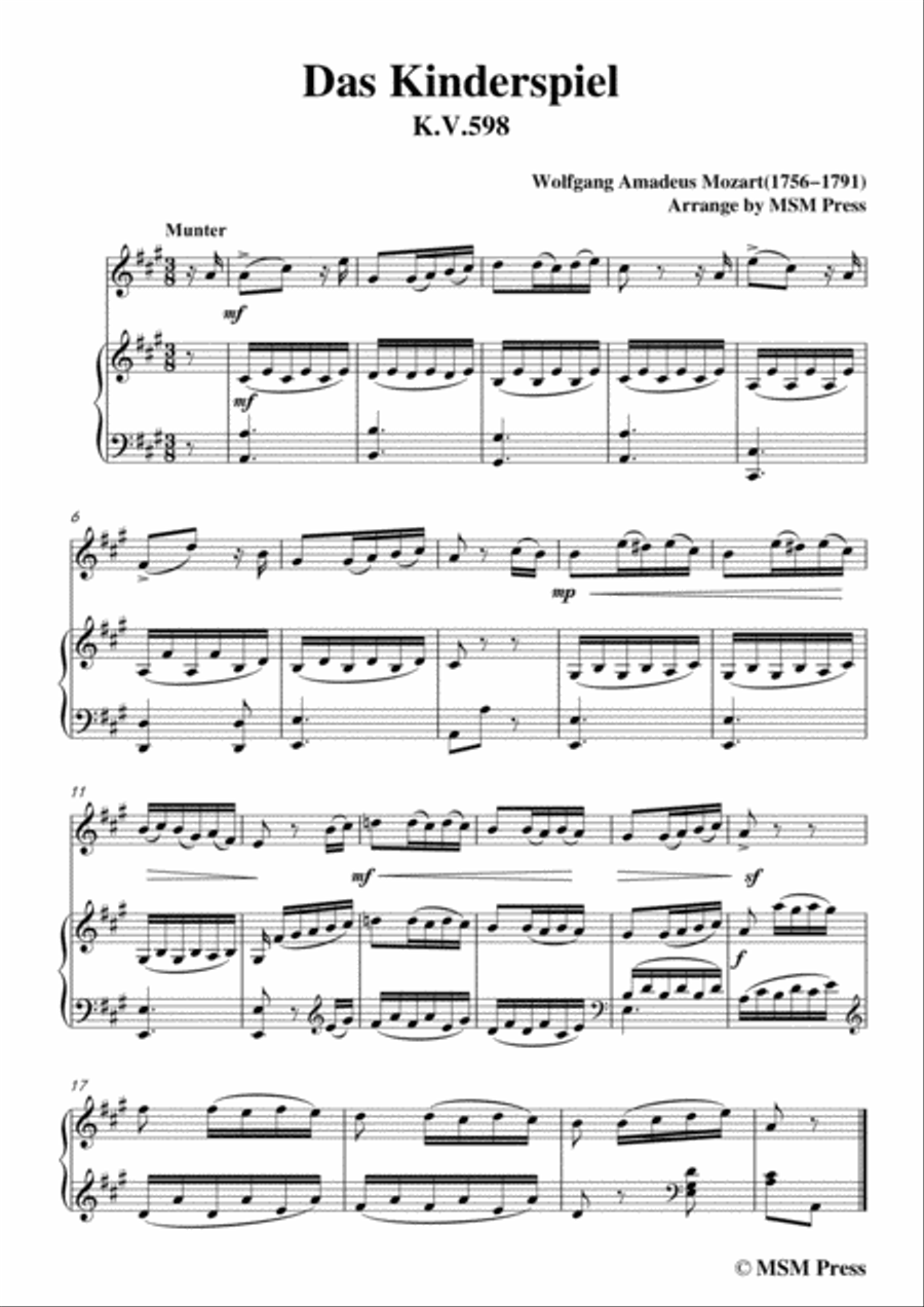 Mozart-Das kinderspiel,for Violin and Piano Violin Solo scores gallery preview page 3