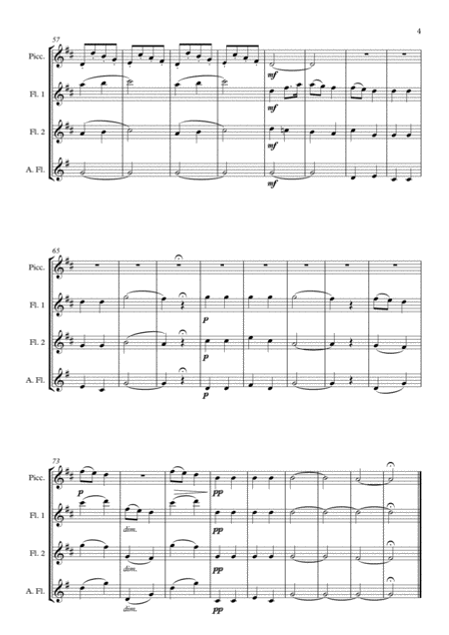 Christmas Bells arranged for Flute Quartet Flute Quartet scores gallery preview page 5