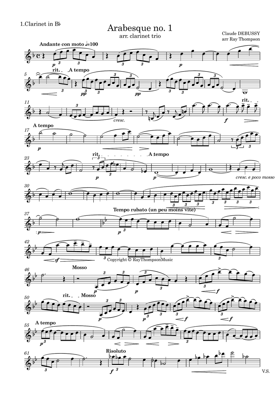 Debussy: Arabesque No.1 - clarinet trio Clarinet Trio scores gallery preview page 5