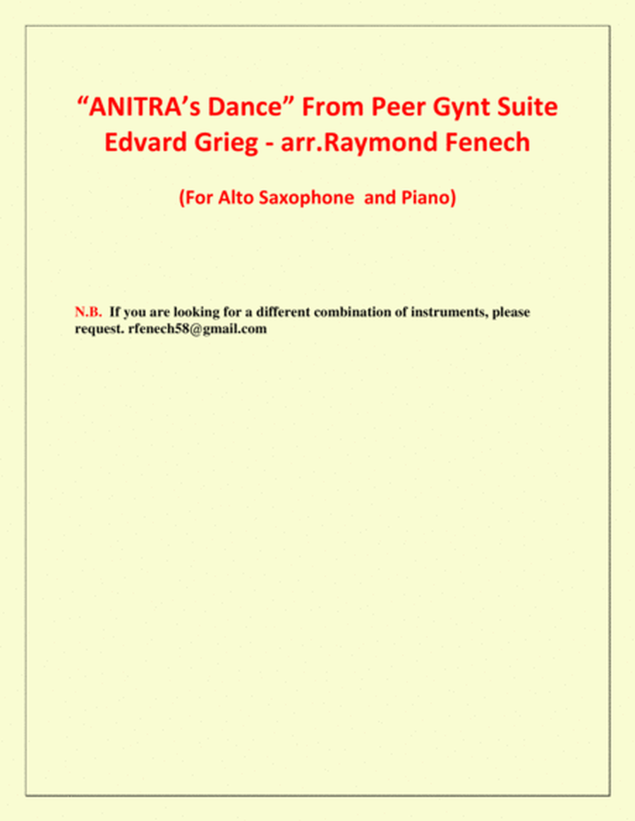 Anitra's Dance - From Peer Gynt (Alto Saxophone and Piano) image number null