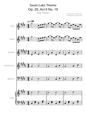 Swan Lake (theme) - Tchaikovsky - Woodwind Quintet w/ Piano Accompaniment