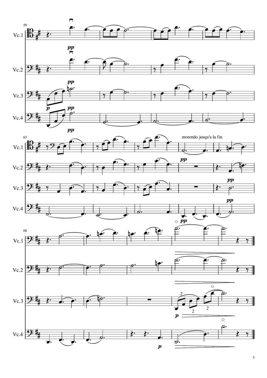 Clair de Lune by Claude Debussy for 'cello quartet Cello Solo scores gallery preview page 5