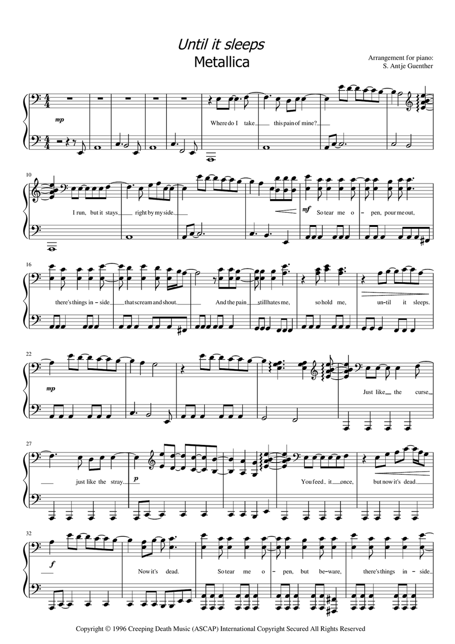Until It Sleeps Piano Solo scores gallery preview page 1
