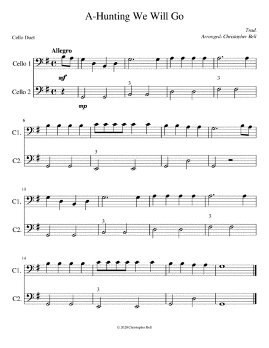 A-Hunting We Will Go - Easy Cello Duet String Duet scores gallery preview page 1